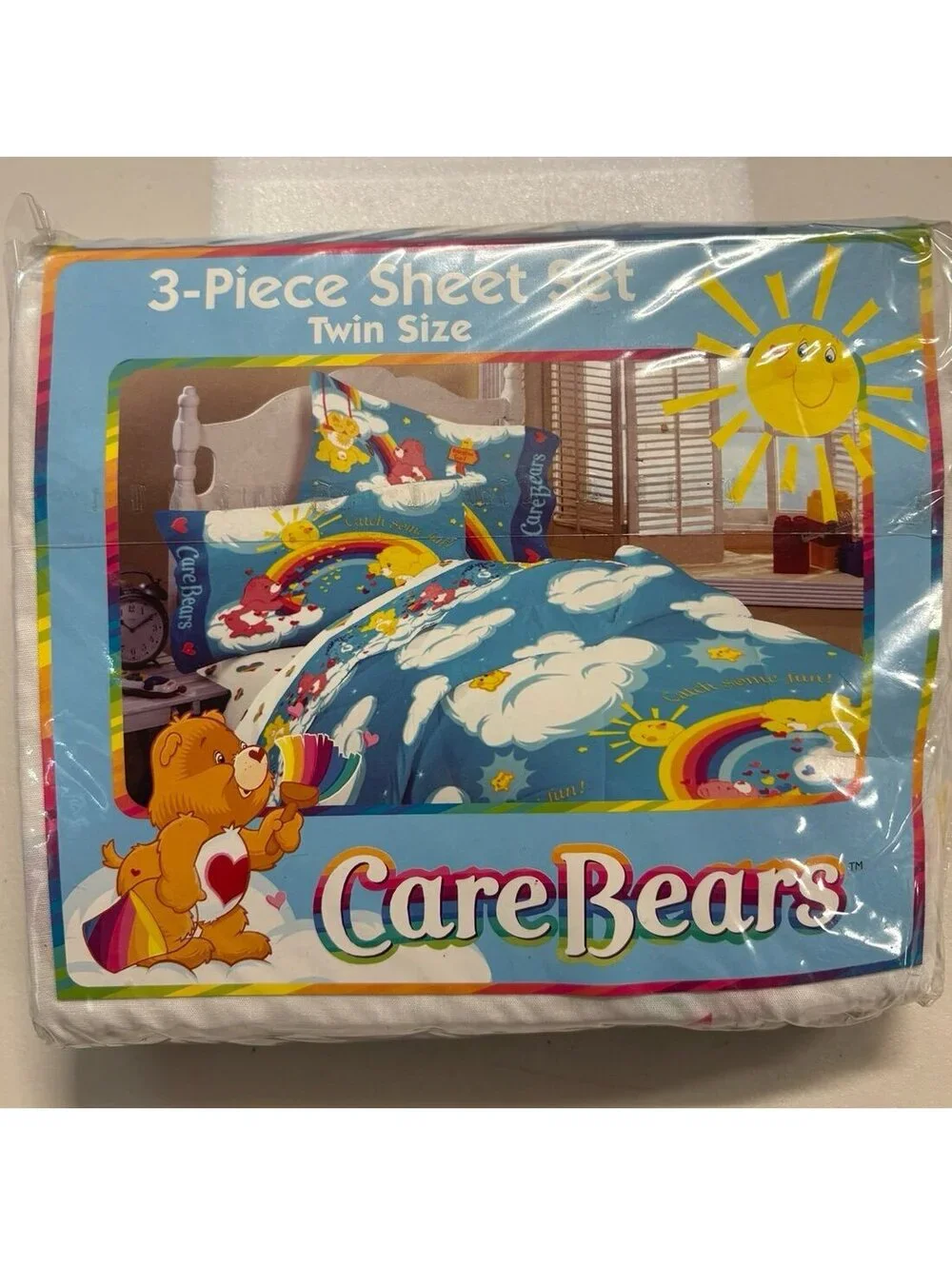 Care Bears Vintage 2002 Twin Size 3 Piece Sheet Set w/ 1 pillowcase NEW